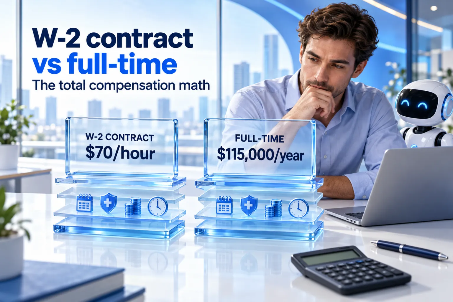 W-2 contract vs full-time total compensation comparison