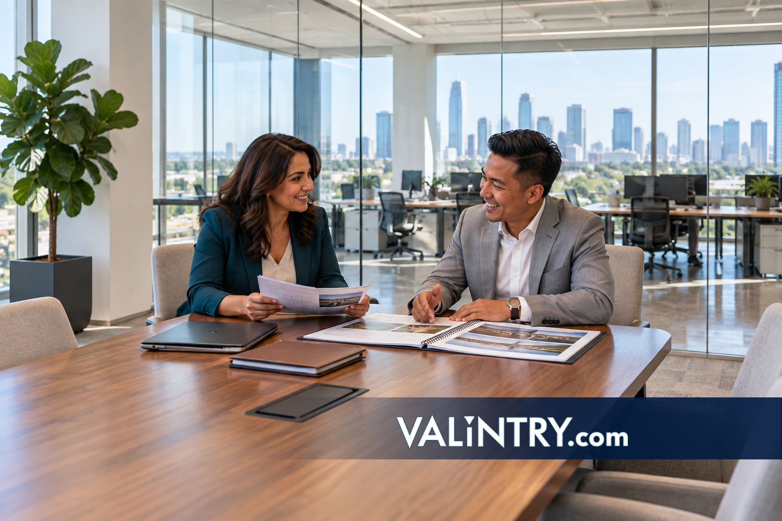 Engineering director interviews a licensed civil engineer candidate in a conference room