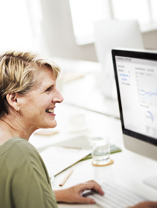 Salesforce admin placed by the Salesforce staffing experts at VALiNTRY reviewing client data on a Salesforce dashboard